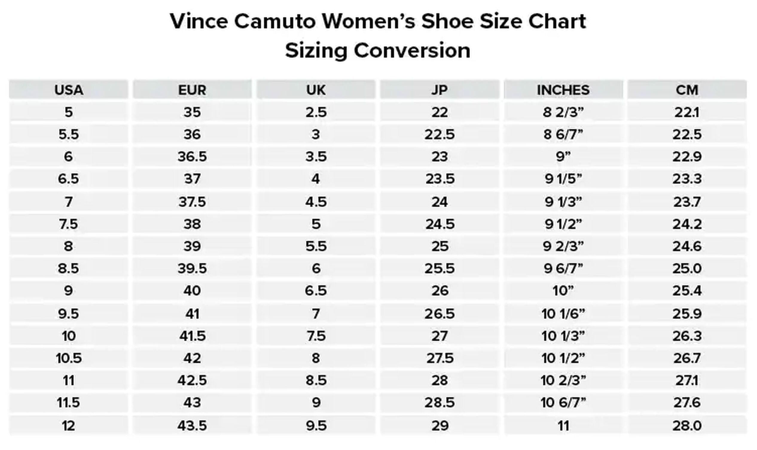size chart for women