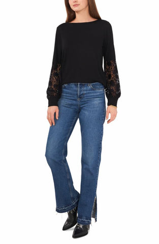 Vince Camuto Apparel BOAT NECK LACE SLEEVE TOP 060/RICH BLACK VC