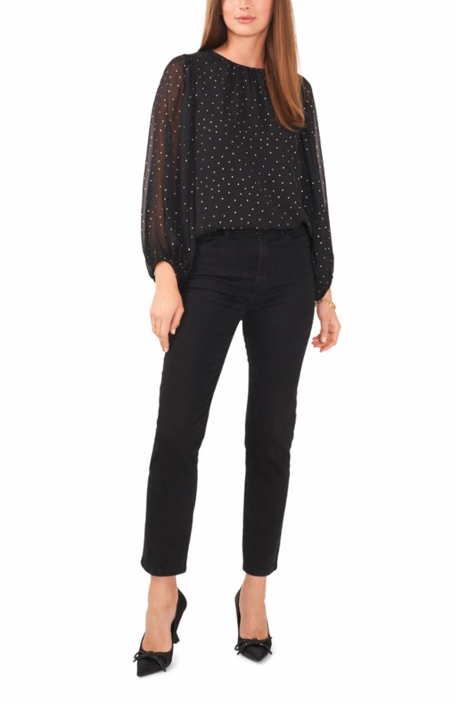 Vince Camuto Apparel BALLOON SLEEVES CREW NECK BLOUSE 060/RICH BLACK VC