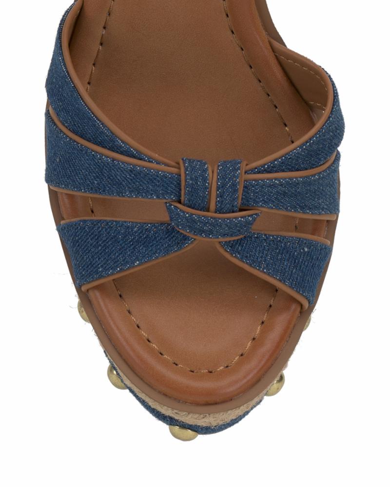 Vince Camuto Poula Strappy Platform Wedge Sandals - Indigo Wash Golden Walnut - Size 5.5M